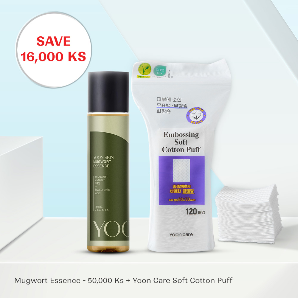 Yoon Skin Mugwort Essence & Yoon Care Embossing Soft Cotton Puff